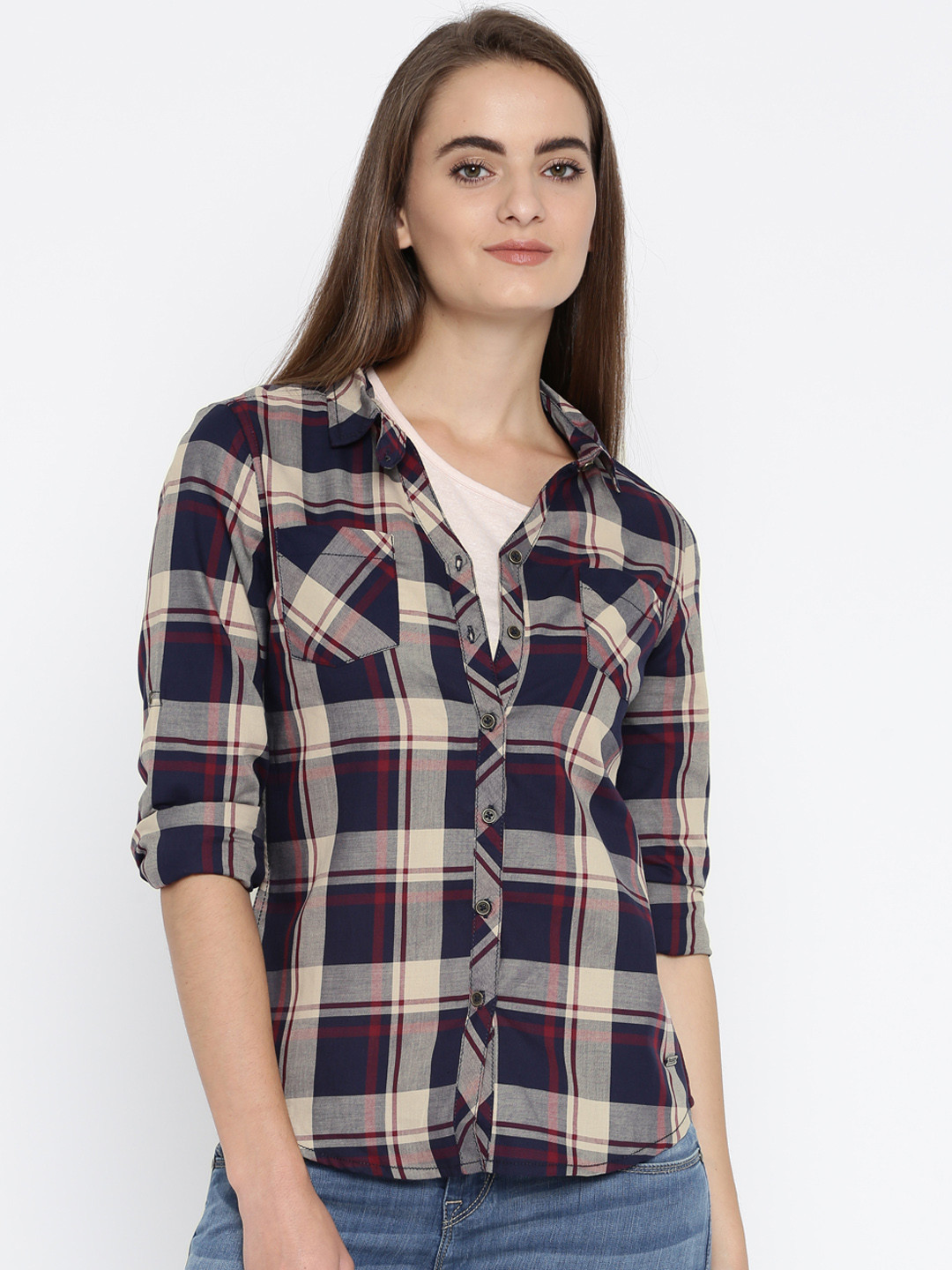navy checked shirt womens