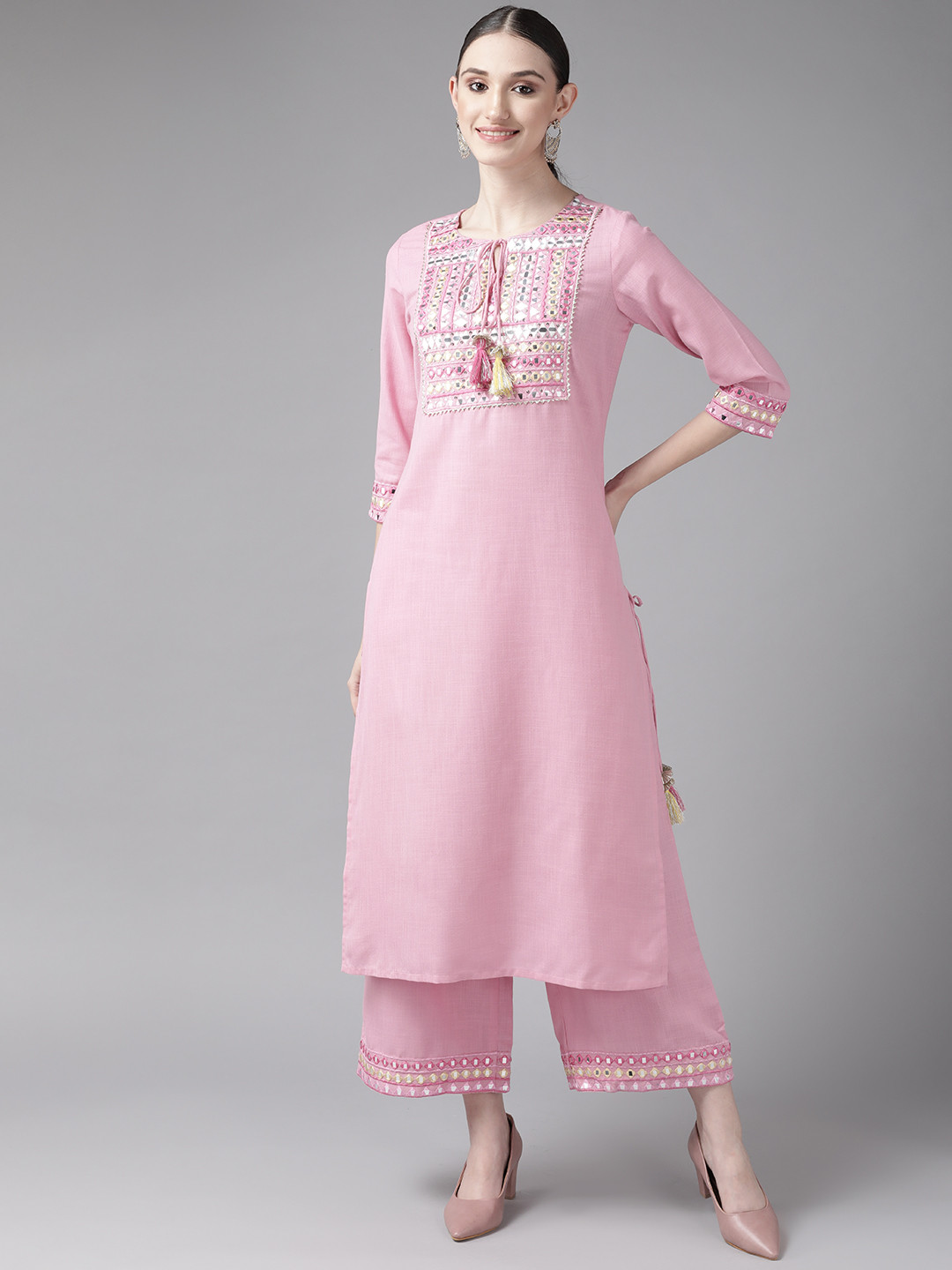 Buy Amirah S Women Pink Mirror Work Kurta Set Kurta Sets for Women 20322168 Myntra