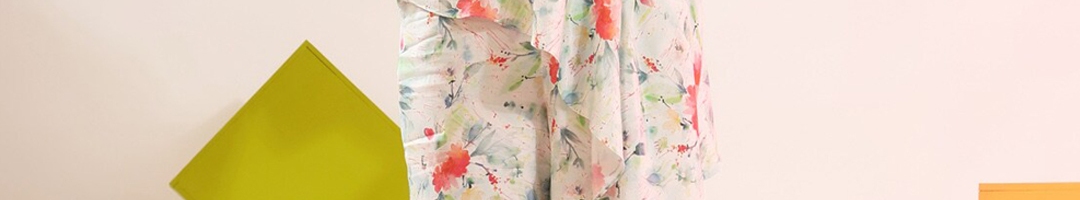 Buy JISORA Women White & Pink Floral Printed Silk Blend Co Ords Set ...
