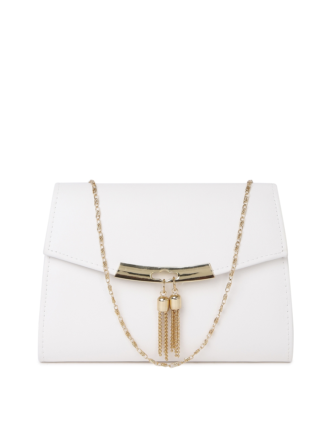 Buy DressBerry Women White Tasselled Clutch With Chain Strap - Clutches ...