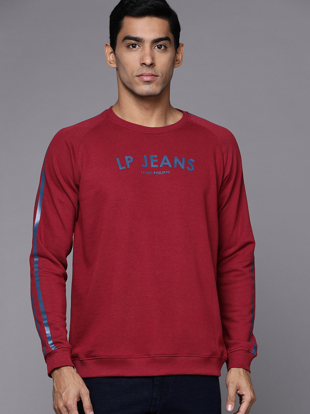 Buy Louis Philippe Jeans Men Maroon & Blue Brand Logo Printed