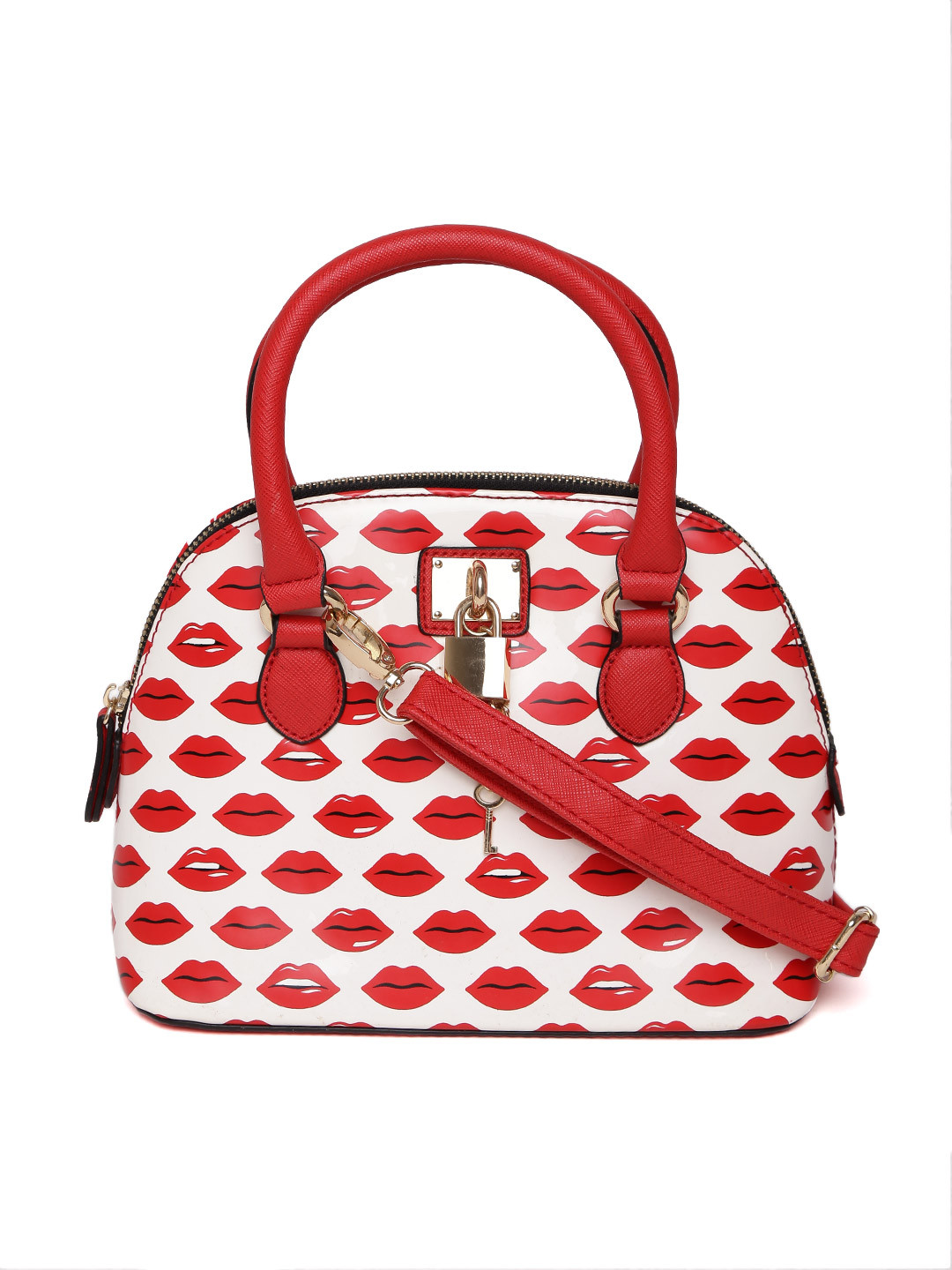 Buy ALDO White & Red Lips Print Handheld Bag With Sling Strap