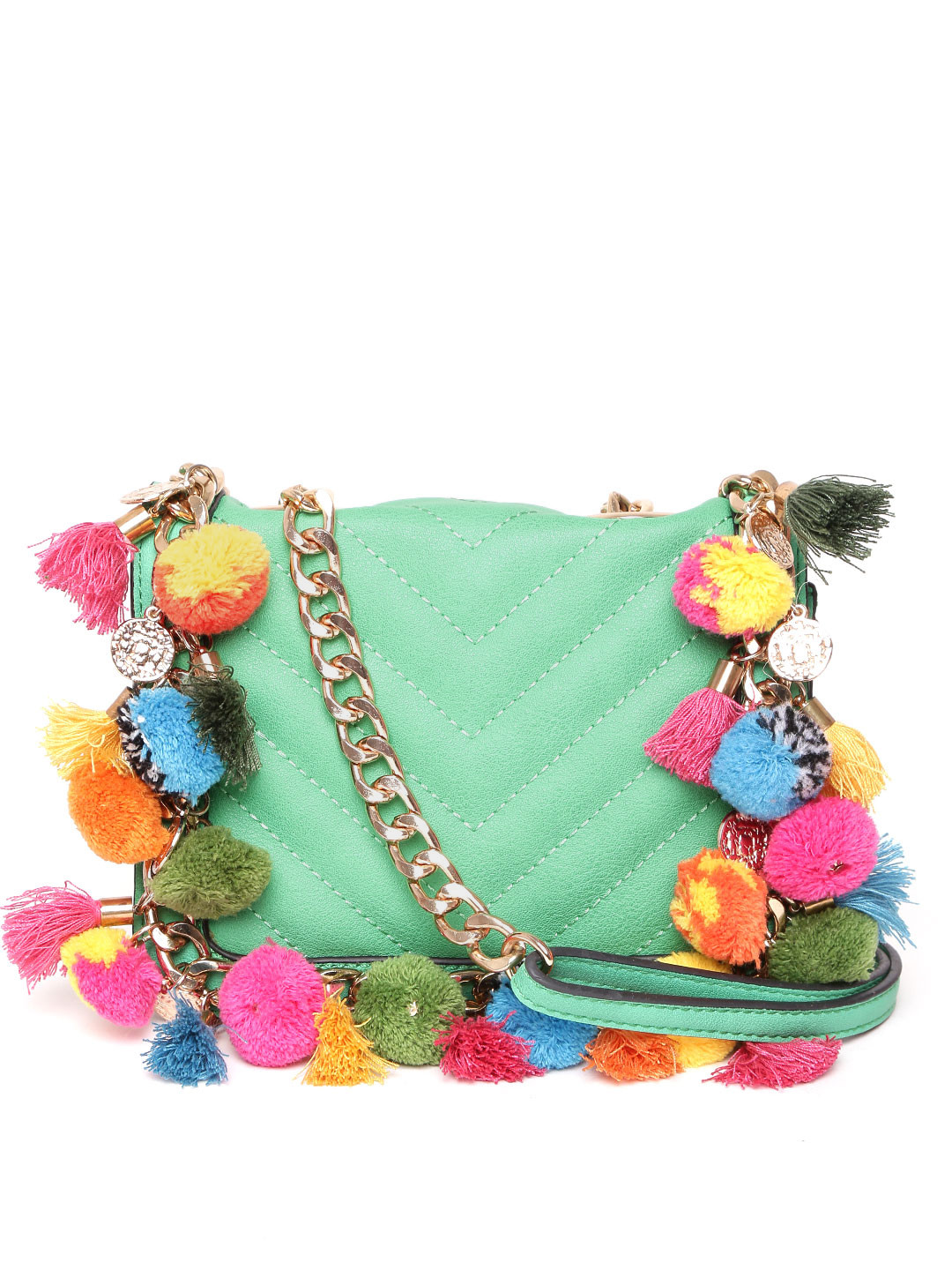 Buy ALDO Green Quilted Pom Pom Sling Bag Handbags for Women 2032798