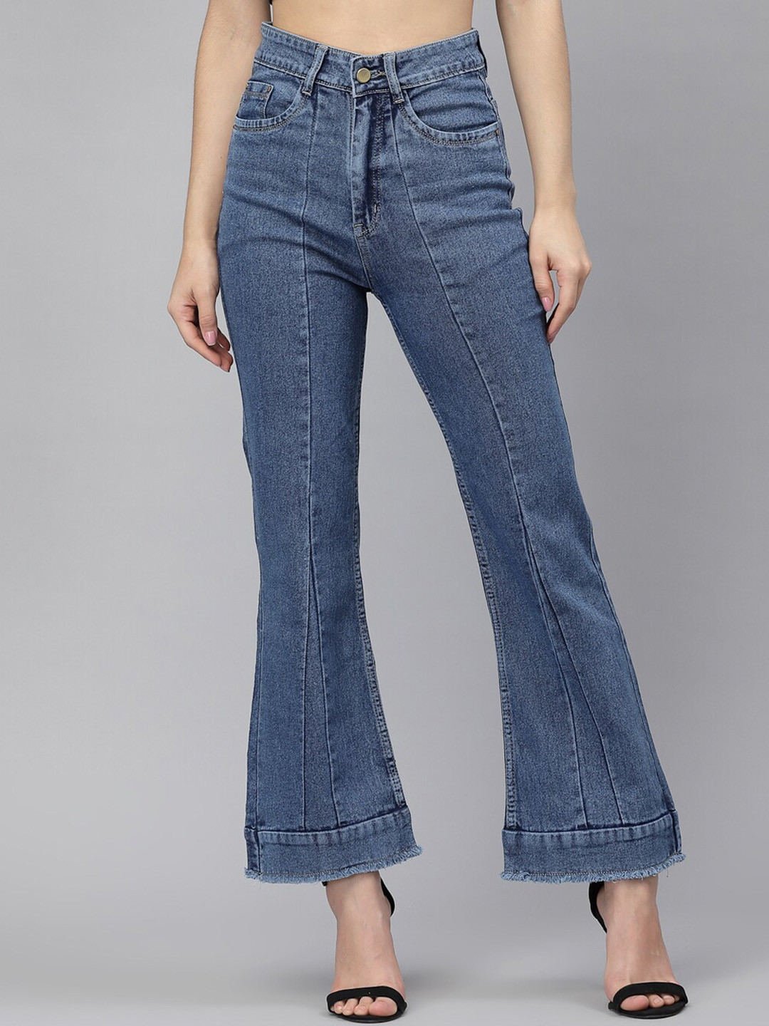 Buy KASSUALLY Women Blue Flared Cotton Stretchable Jeans Jeans for