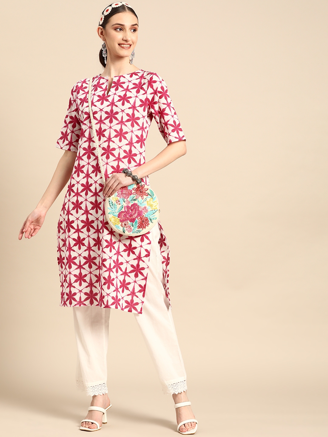 Buy Sangria Women Pure Cotton Floral Printed Kurta - Kurtas for Women ...