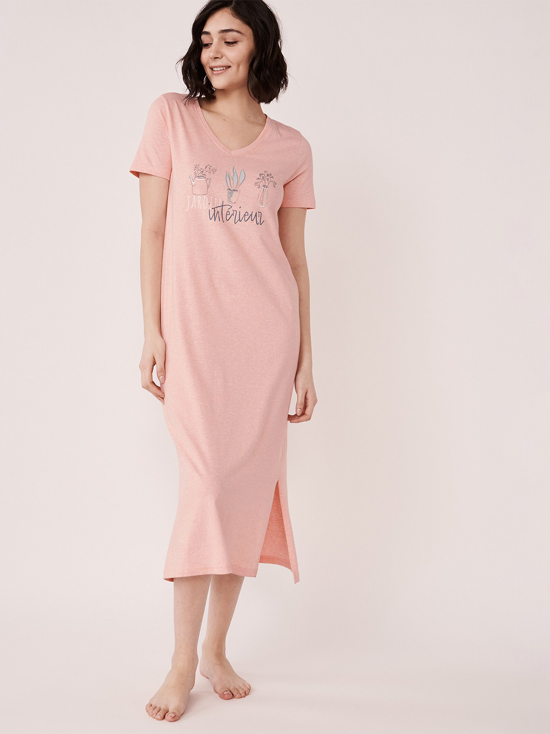 Buy La Vie En Rose Pink Printed Organic Cotton Maxi Nightdress