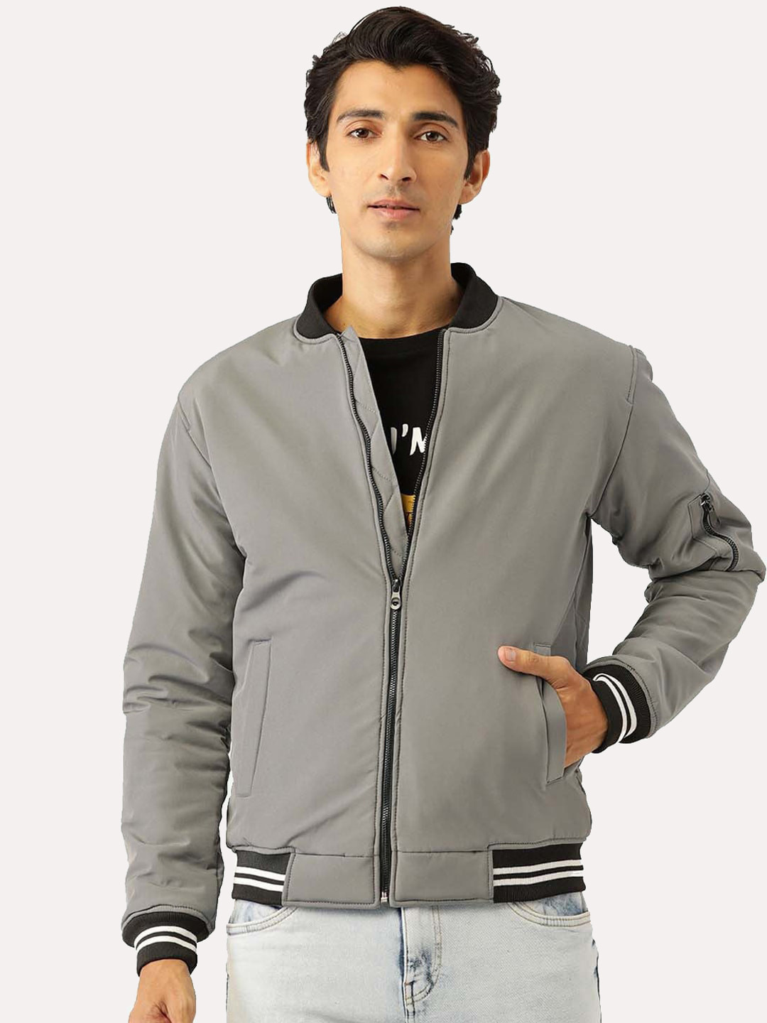 Buy Leather Retail Men Grey Lightweight Varsity Jacket Jackets for