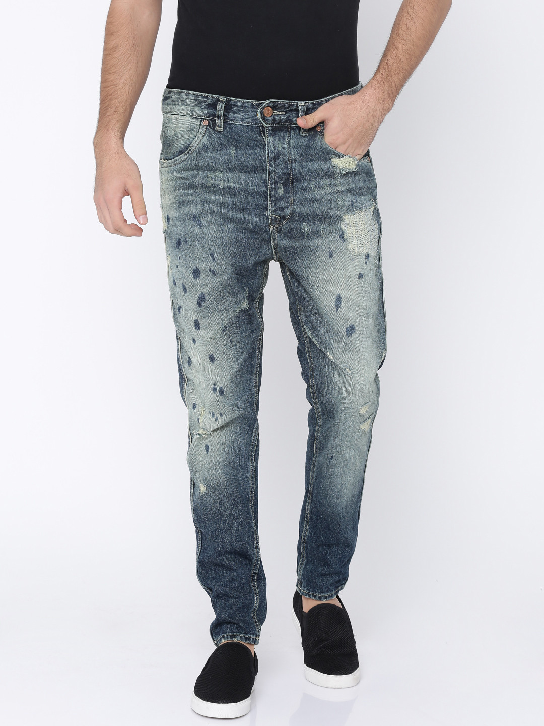 Buy Peter England Casuals Men Blue Regular Fit Mid Rise Highly