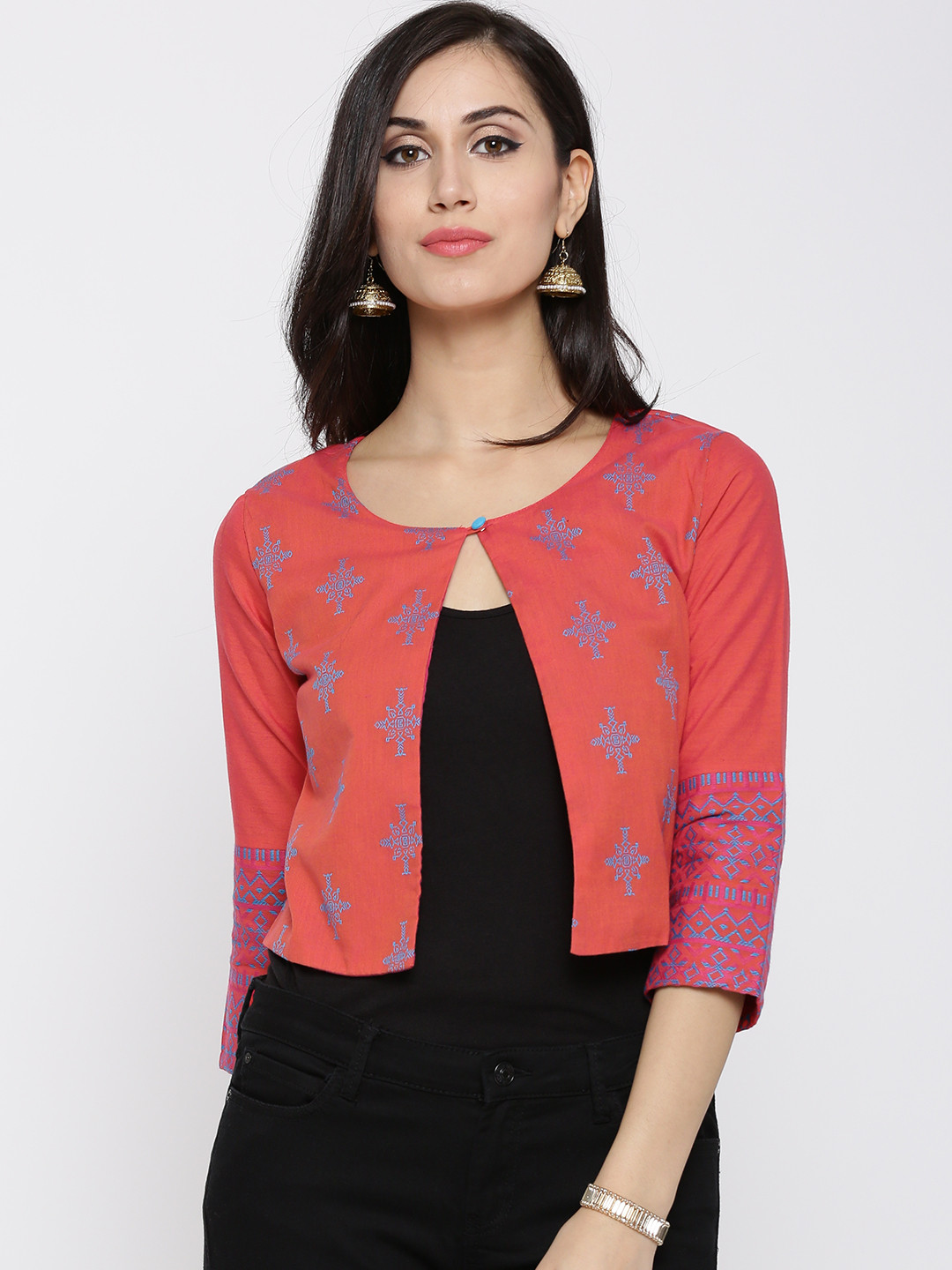 Buy Rangriti Women Red Self Design Ethnic Jacket - Jackets ...
