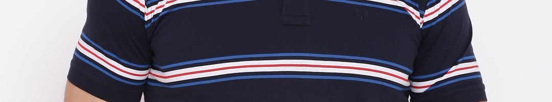Buy Allen Solly Men Navy White Striped Polo Collar Pure Cotton T Shirt ...