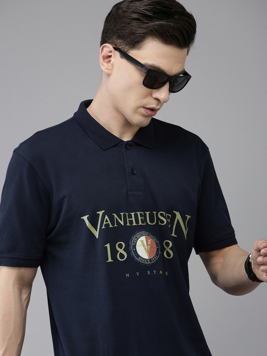 Buy Van Heusen Sport Men Brand Logo Printed Polo Collar Pure Cotton ...