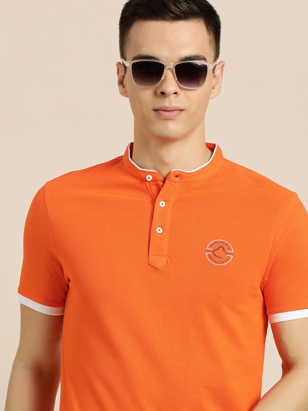 Red Orange Regular Fit V Neck Men's T-Shirt by Being Human Clothing