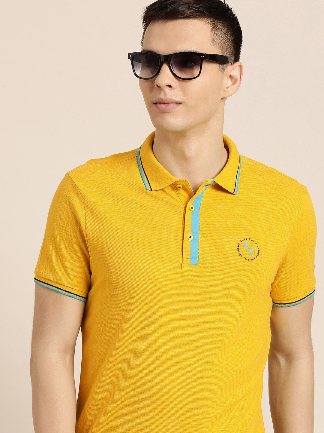 Yellow Regular Fit Men's Long Sleeves T-Shirt by Being Human Clothing