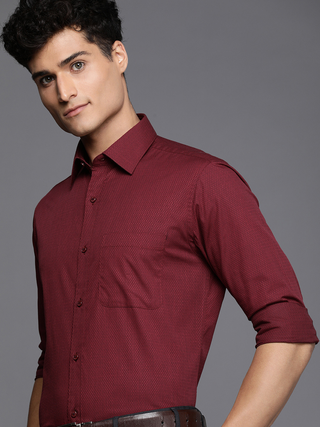 Buy Raymond Men Maroon Self Design Slim Fit Pure Cotton Formal Shirt Shirts for Men 20351300