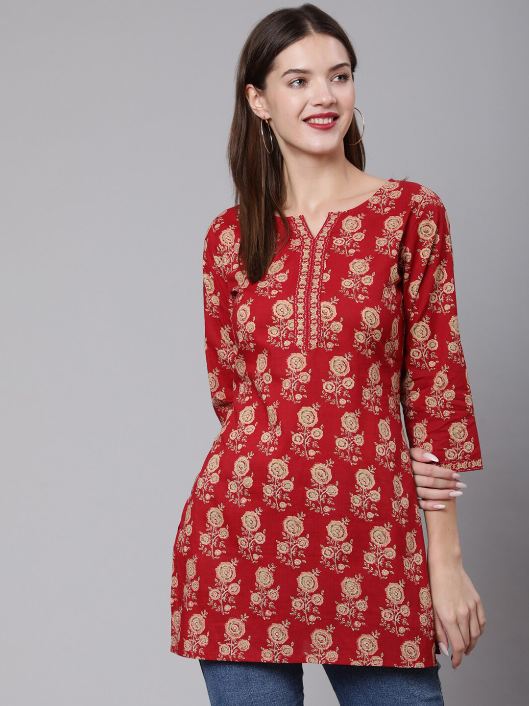 Buy Nayo Red & Cream Coloured Printed Tunic - Tunics for Women 20353582 ...
