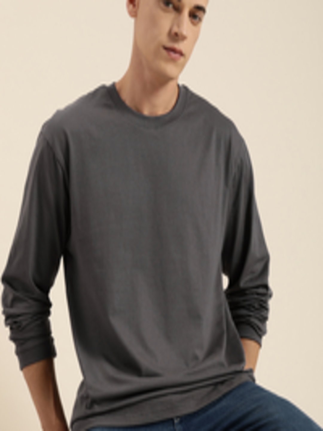 Buy Difference Of Opinion Men Charcoal Grey Cotton Drop Shoulder ...