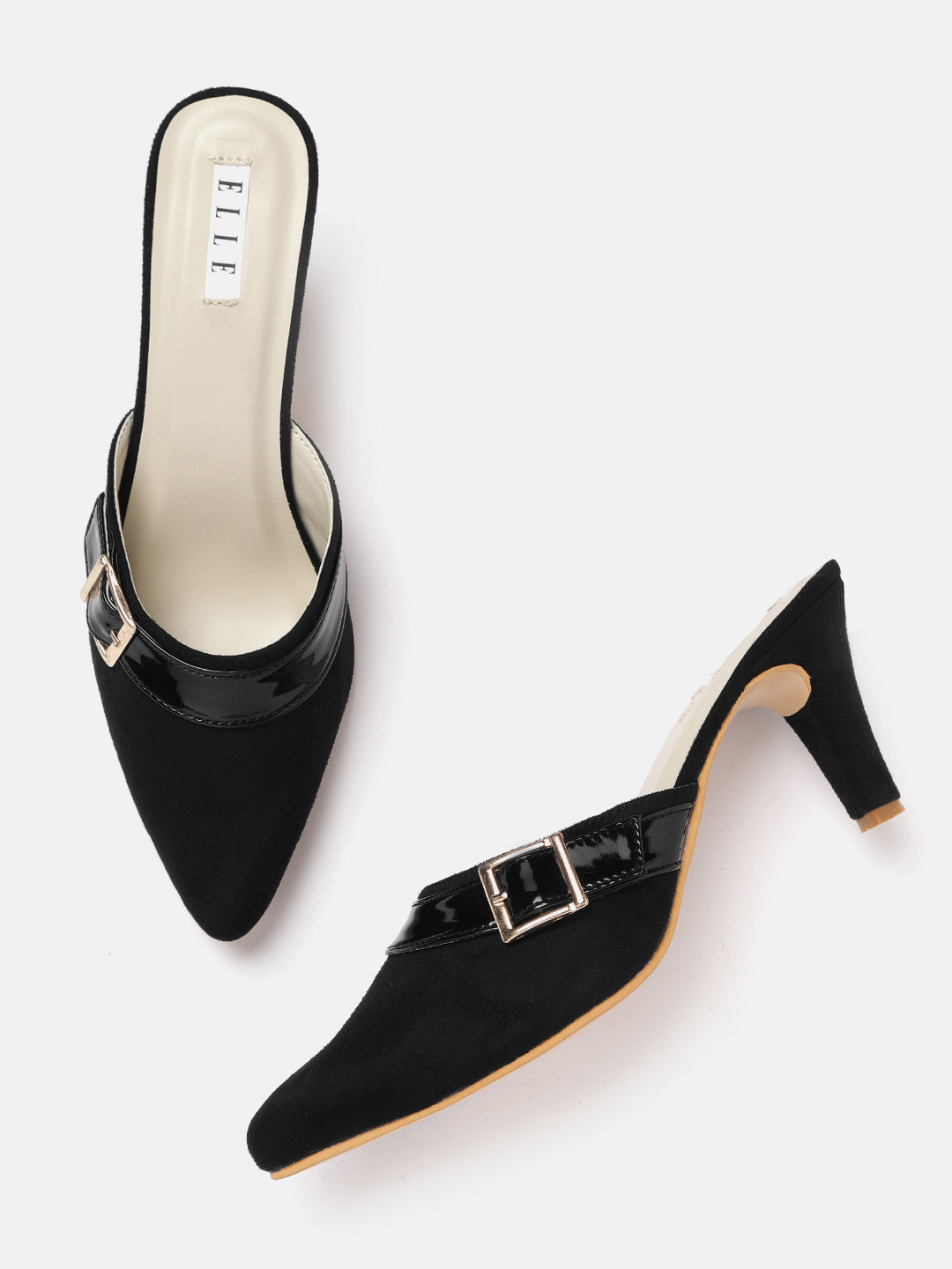 Buy ELLE Black Solid Mules With Buckles Detail Heels for Women 20356226 Myntra
