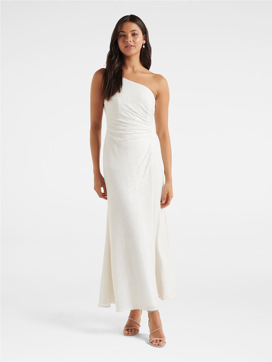 White One-shoulder Flowing Elegant Maxi Dress（No pockets） main image 1