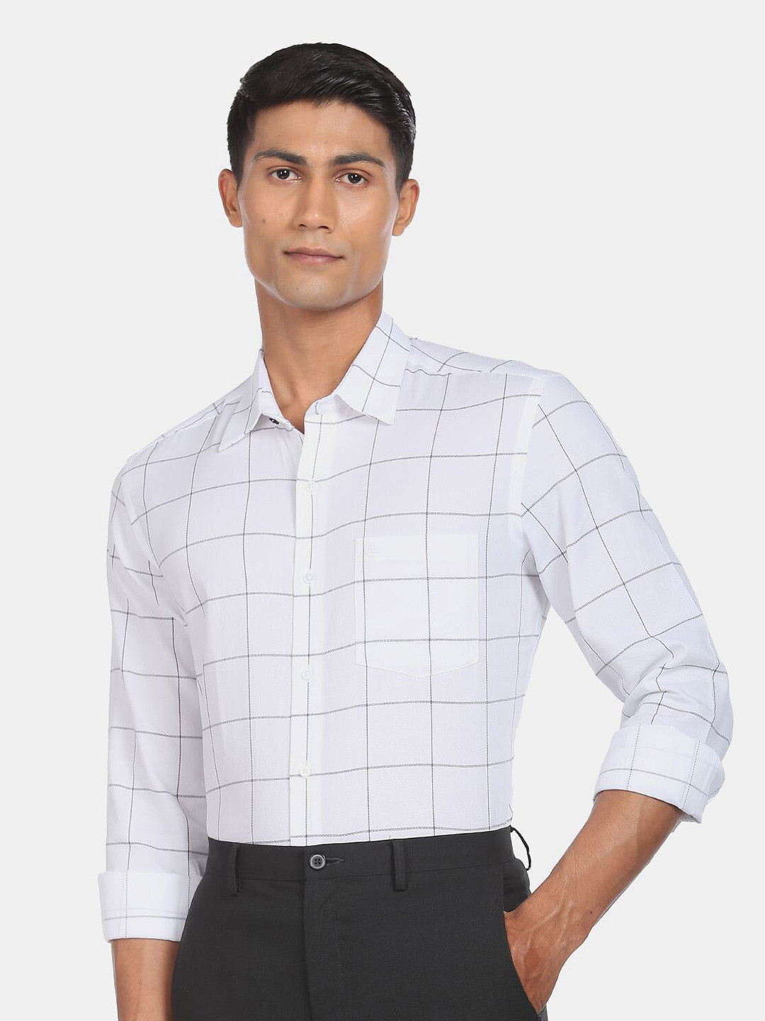Men's Red Windowpane Checked Slim Fit Cotton Casual Shirt