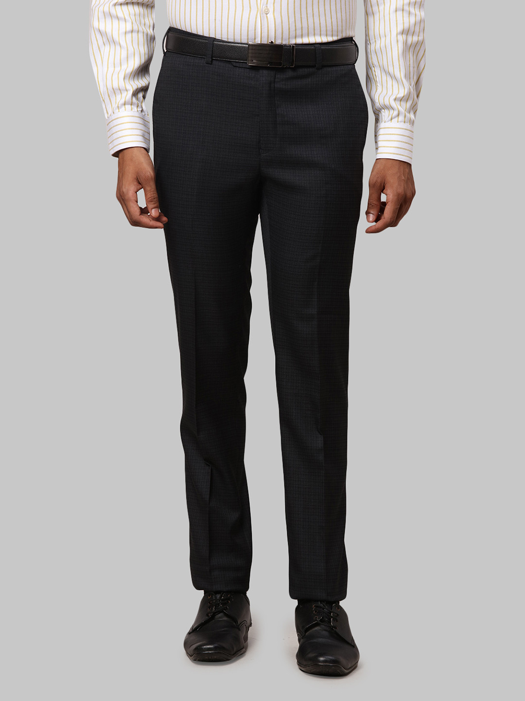 Buy Raymond Men Navy Blue & Grey Checked Slim Fit Formal Trousers ...