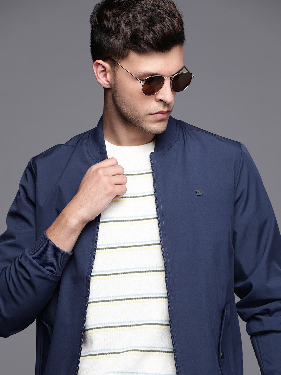 Buy Allen Solly Men Navy Blue Solid Bomber Jacket Jackets for Men 20360206 Myntra