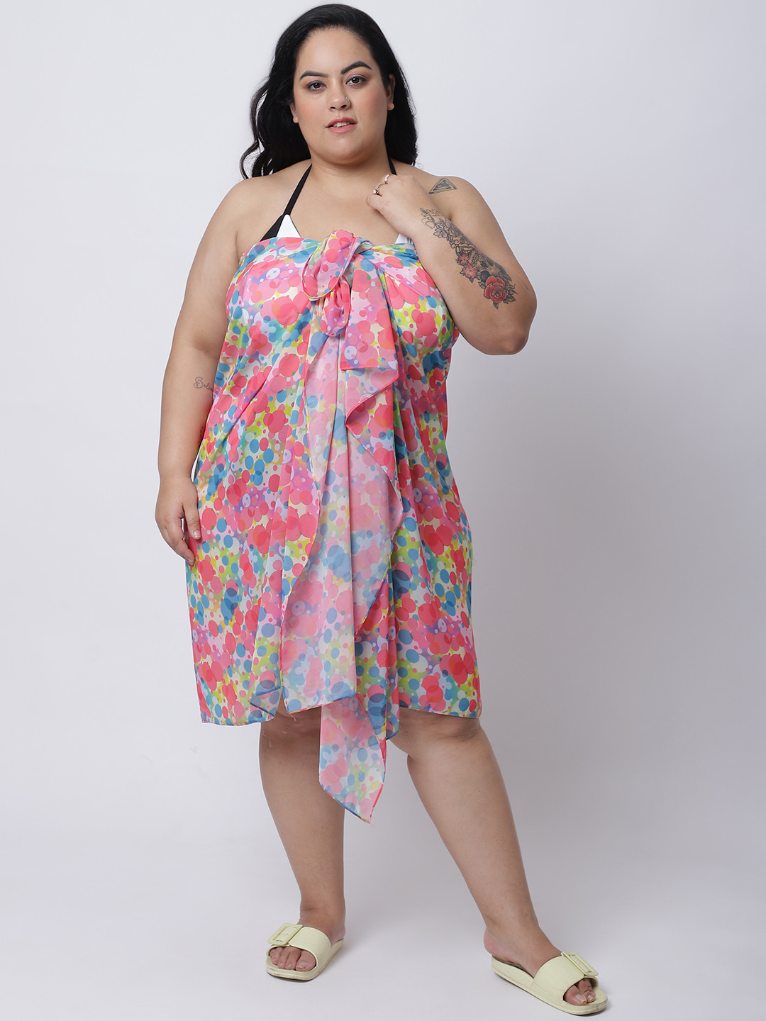 Buy EROTISSCH Women Plus Size Pink & Blue Printed Sarong Swimwear for