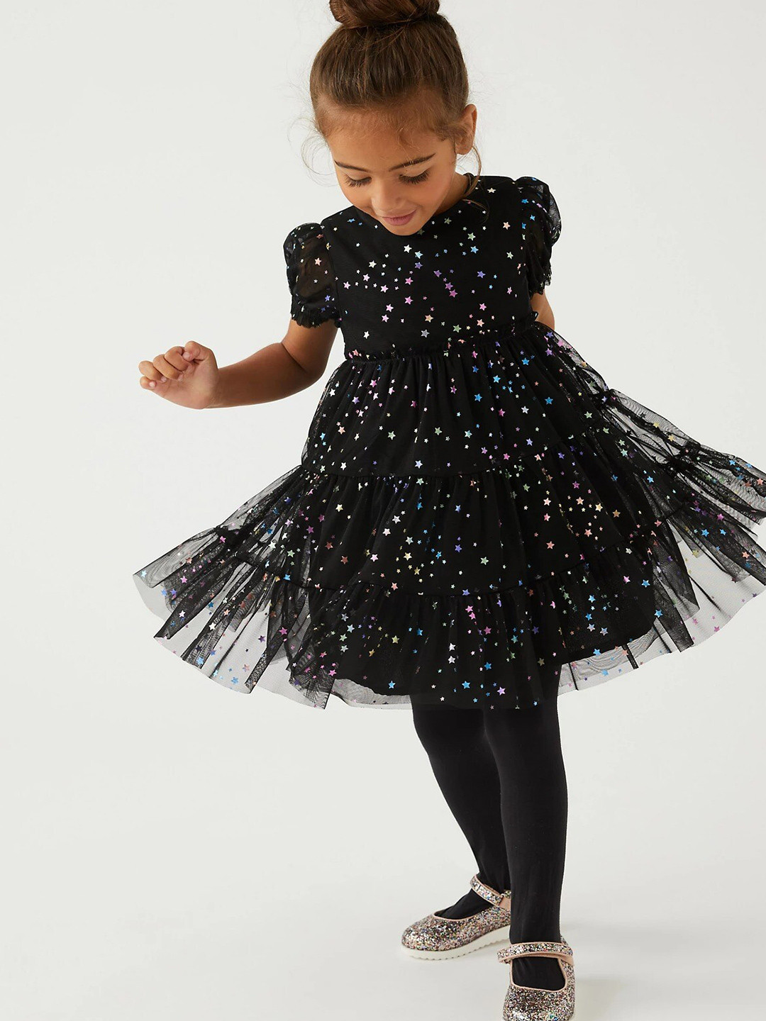 Buy Marks & Spencer Kids Girls Black Embellished Fit & Flare Dress