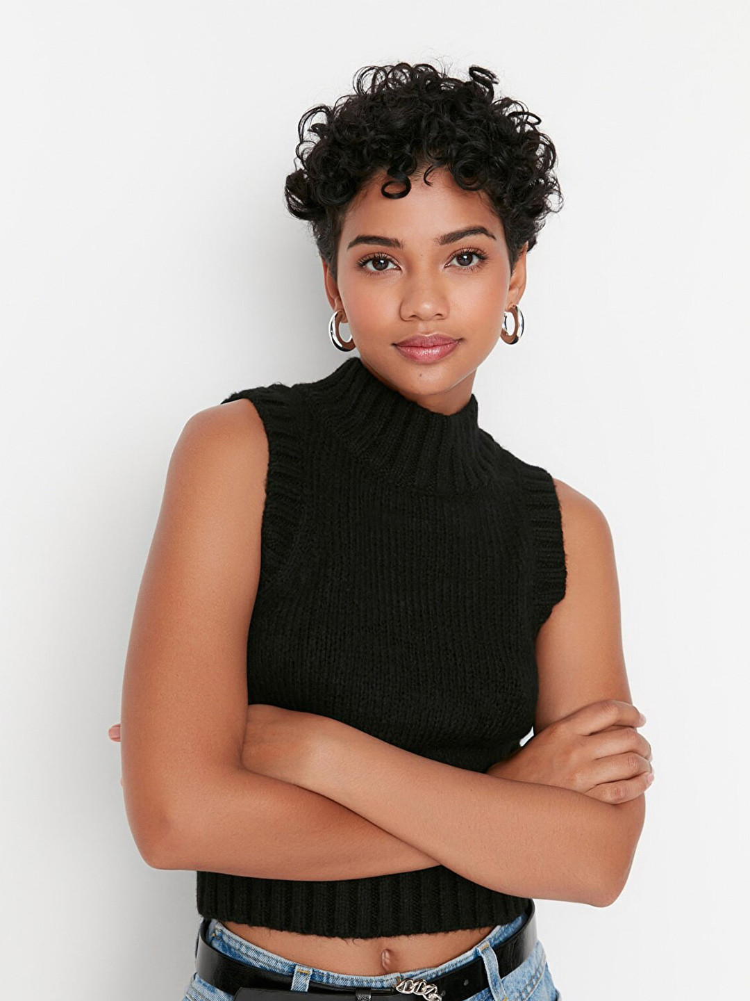 Buy Trendyol Women Black Crop Sweater Vest Sweaters for Women