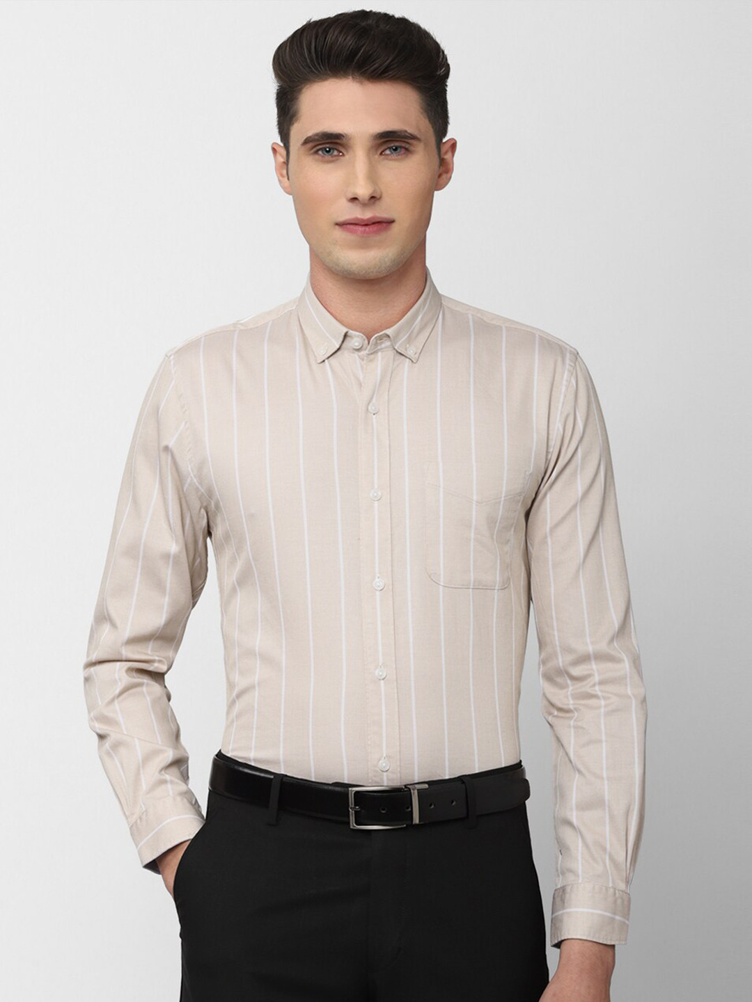 Beige Men'S Solid Formal Shirts