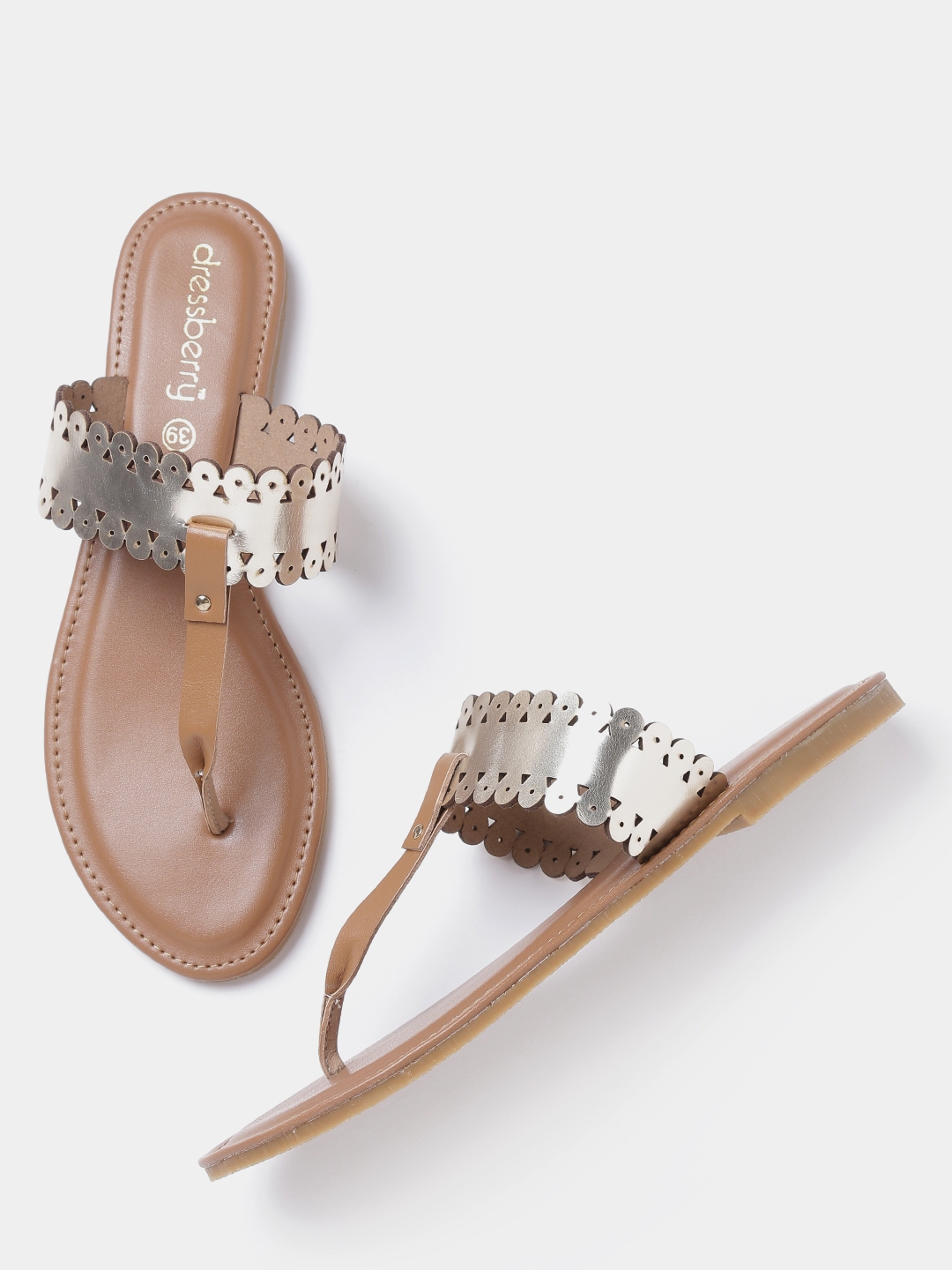 gold t strap flats