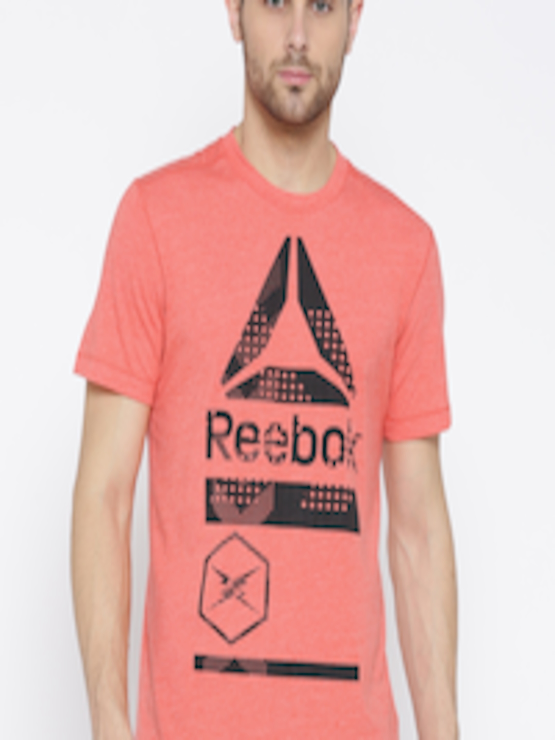 Buy Reebok Men Coral Pink Speedwick Printed Round Neck T Shirt ...