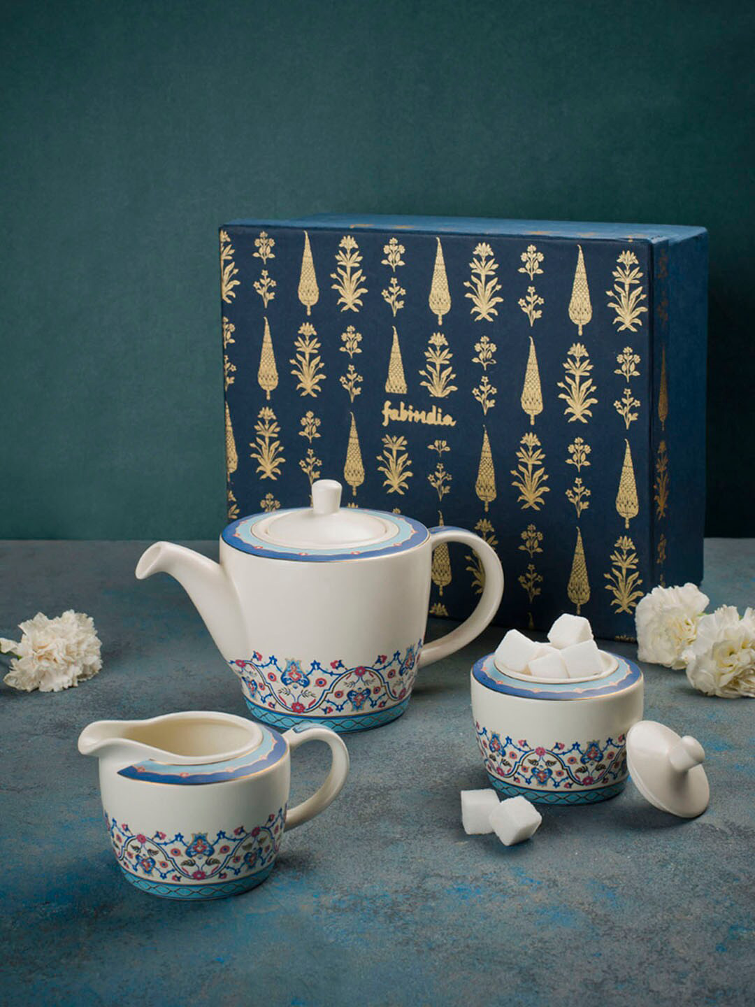 Buy Fabindia Cream Coloured & Blue Printed Home Gift Sets Home Gift