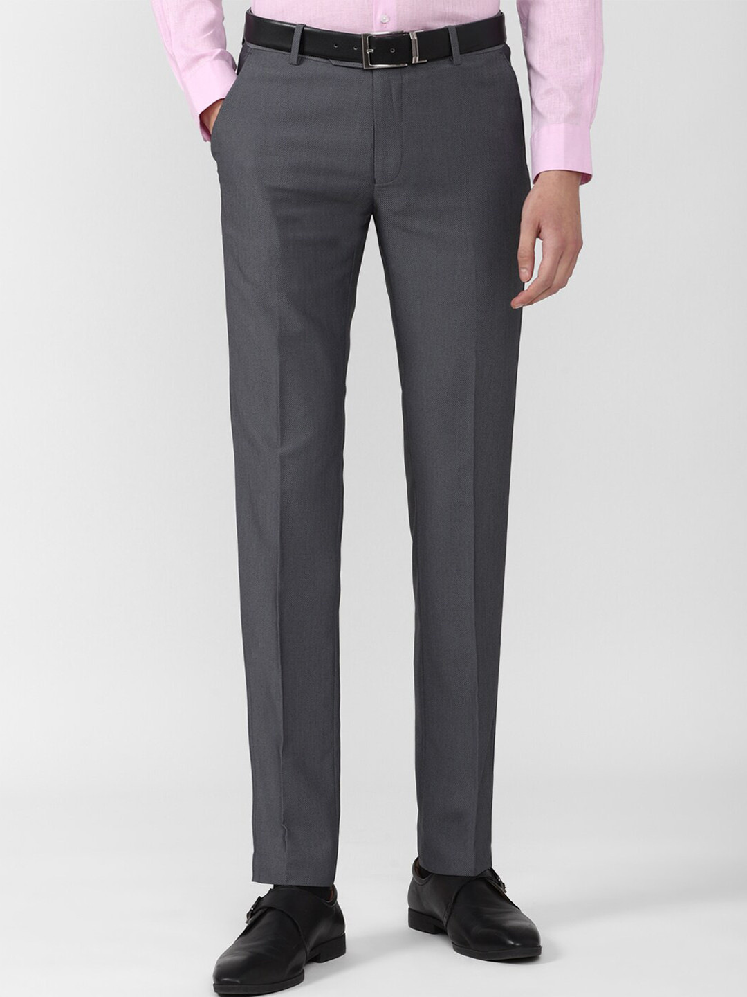 Buy Peter England Elite Men Grey Slim Fit Trousers - Trousers for Men ...