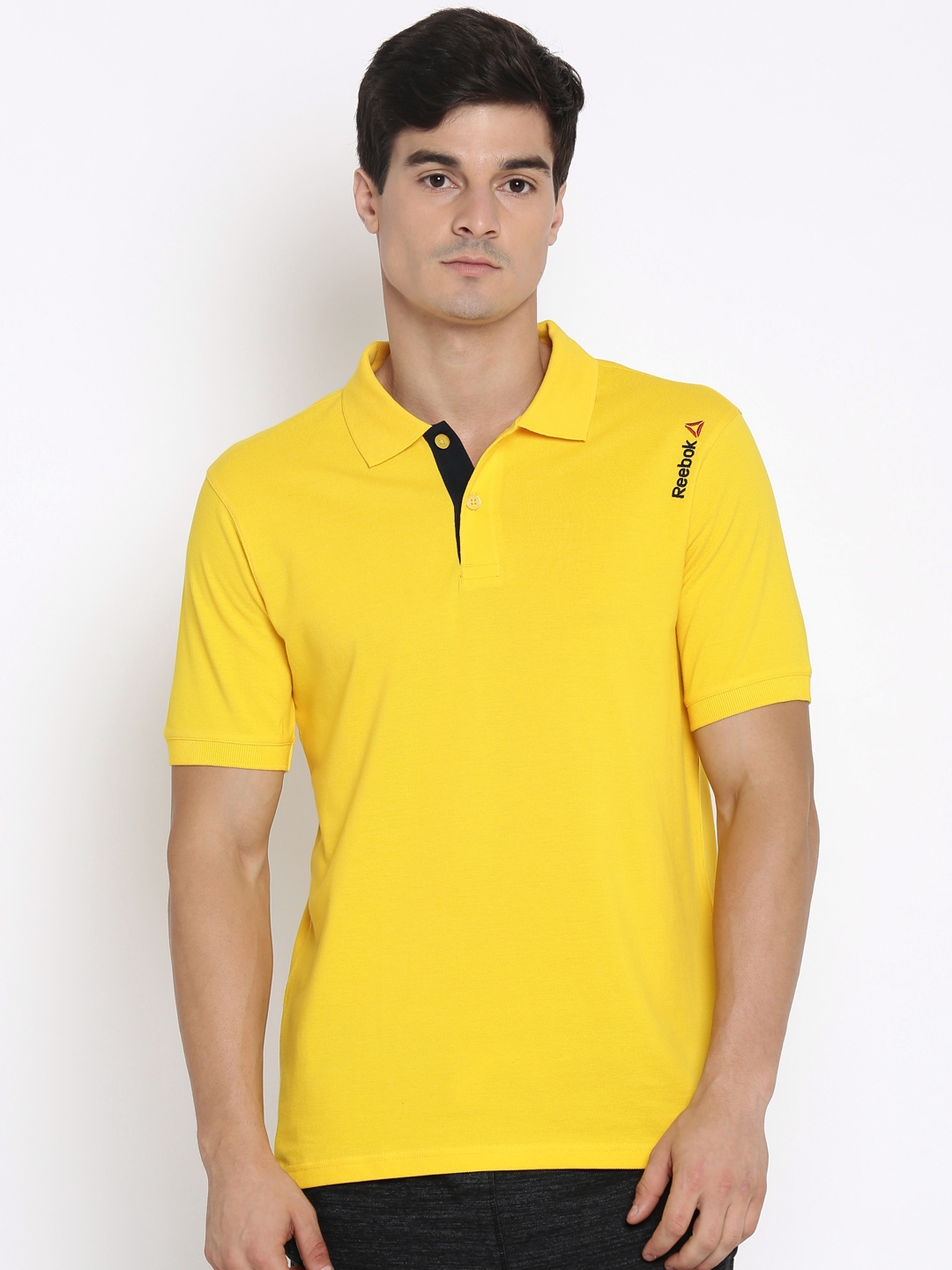 Buy Reebok Men Yellow Solid Polo Collar T Shirt - Tshirts for Men ...