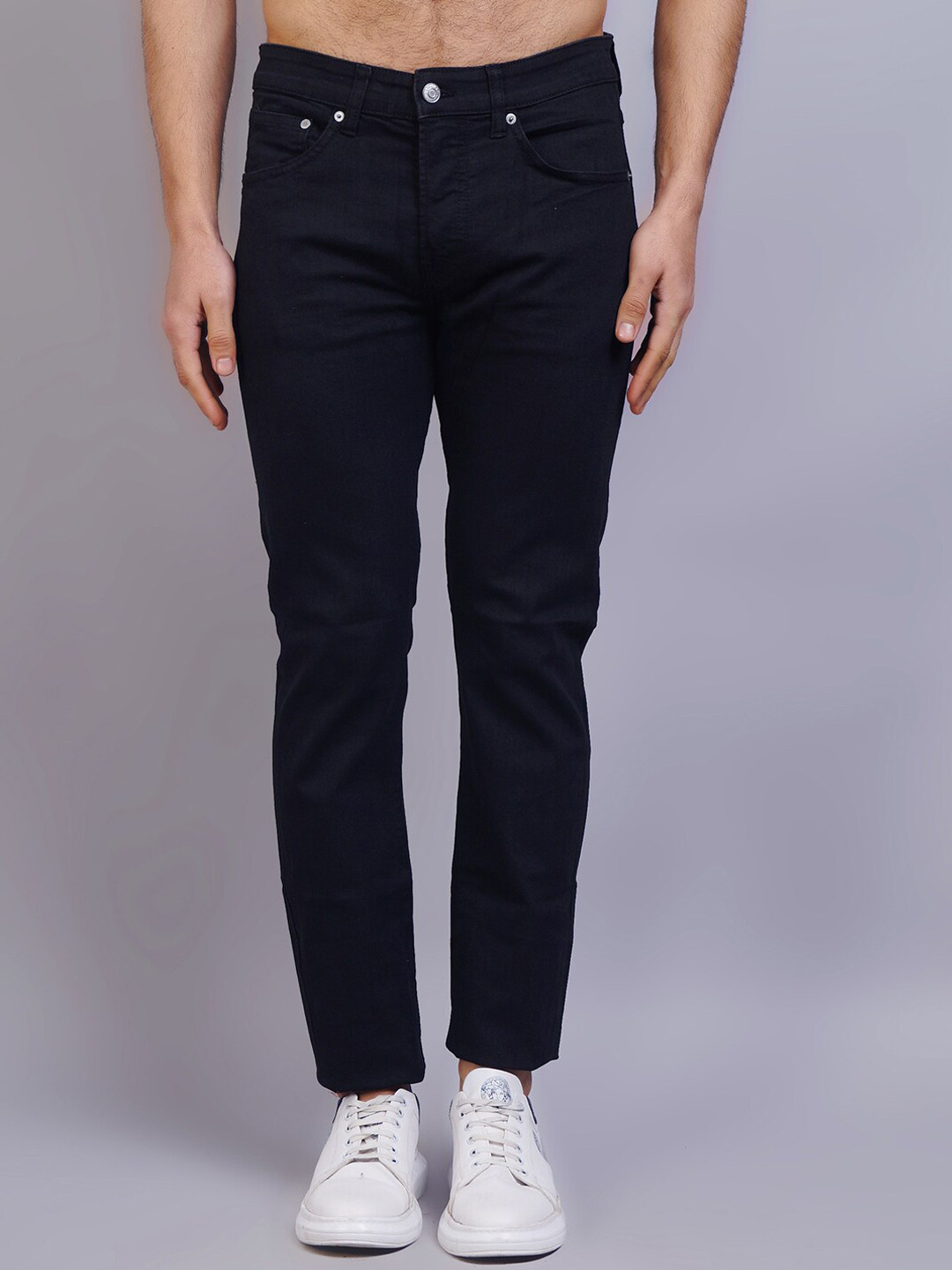 Men Black Knee Slit Relax Fit Jeans