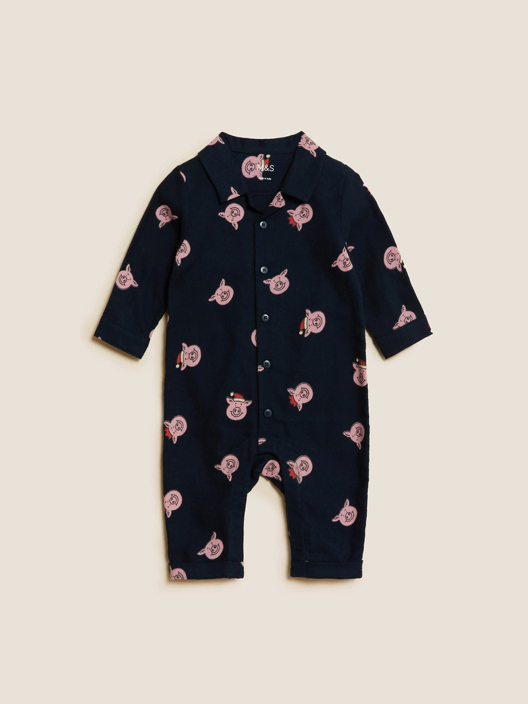 Buy Marks & Spencer Infants Navy Blue & Pink Printed Pure Cotton