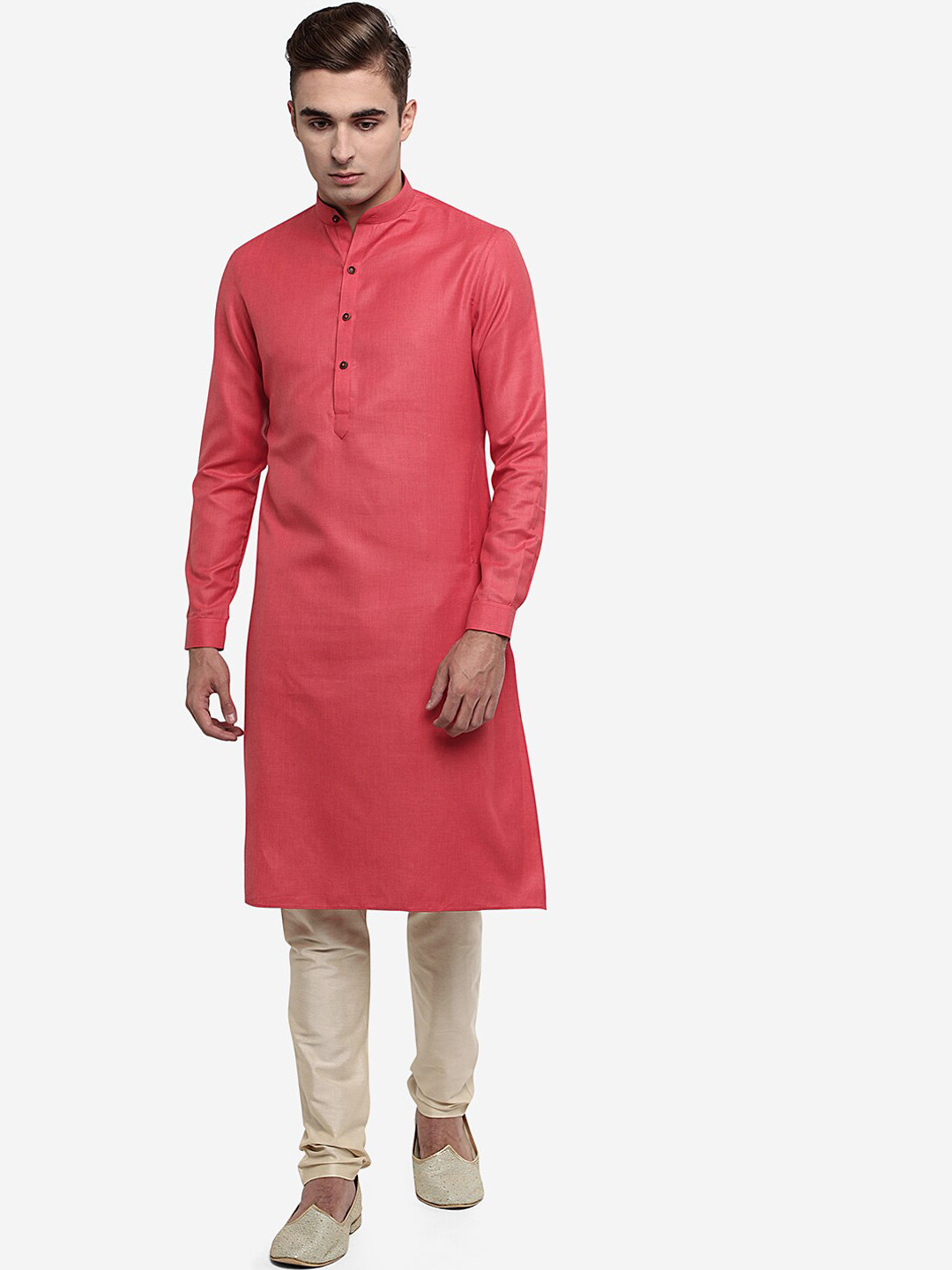 Buy Modi Kurta Men Pink Mandarin Collar Long Sleeves Cotton Kurtas