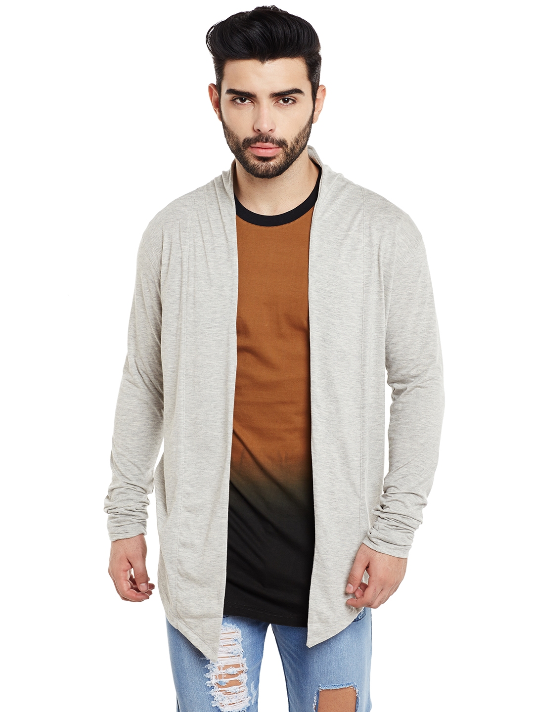 Buy FUGAZEE Men Grey Melange Solid Front Open Cardigan - Sweaters for ...