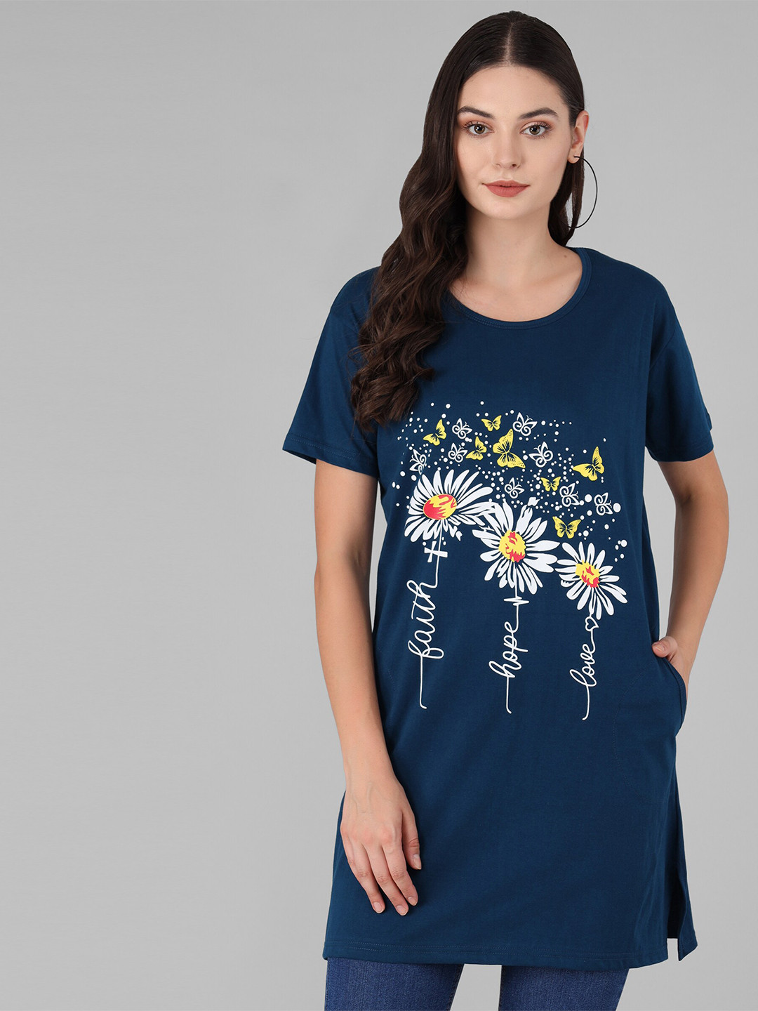 Girls Green Floral Printed T-shirt