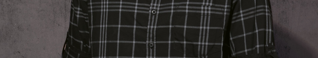 Buy Roadster Men Black & Grey Regular Fit Checked Casual Shirt - Shirts ...
