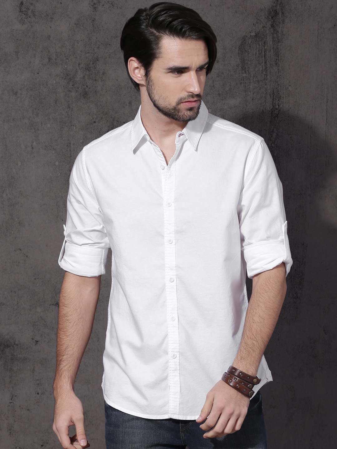 Buy Roadster Men White Slim Fit Solid Casual Shirt - Shirts for Men ...