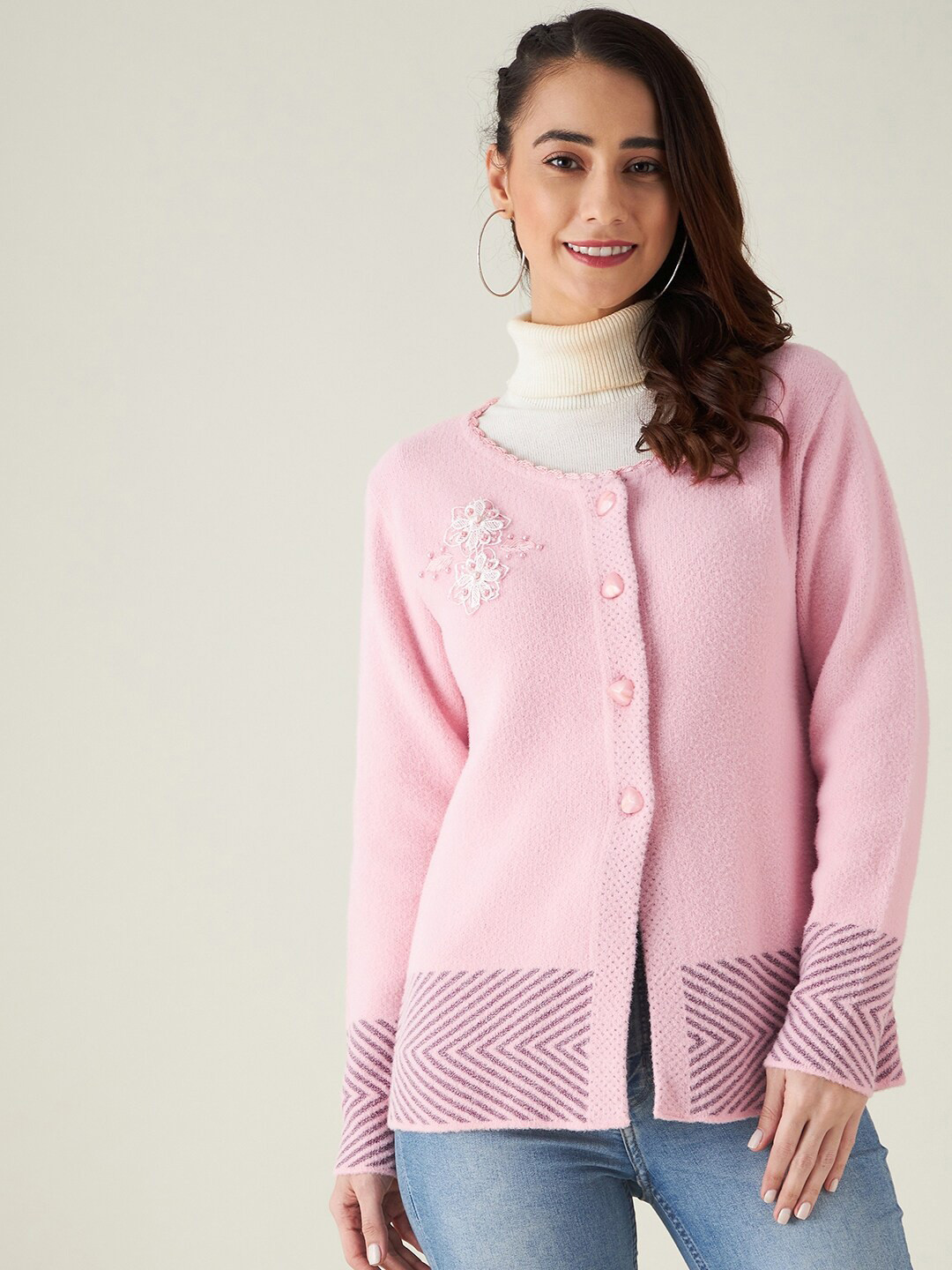 Buy Modeve Women Pink Embroidered Cardigan With Embroidered Detail