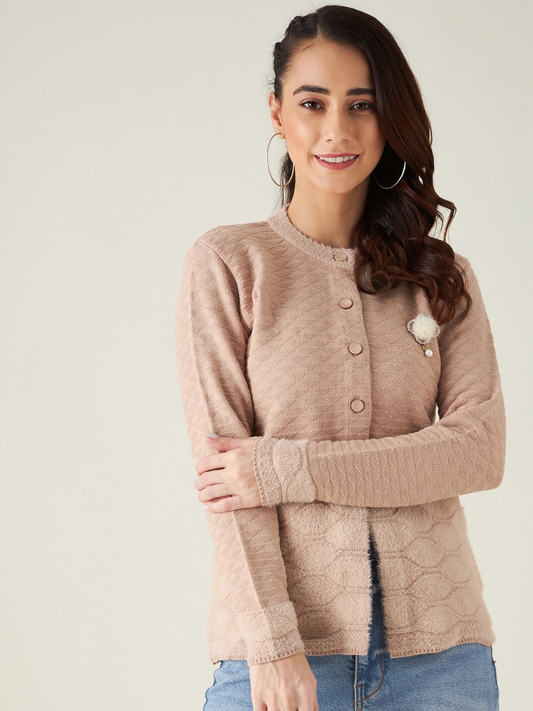 Buy Modeve Women Pink Cardigan With Fuzzy Detail Sweaters for Women 20381598 Myntra