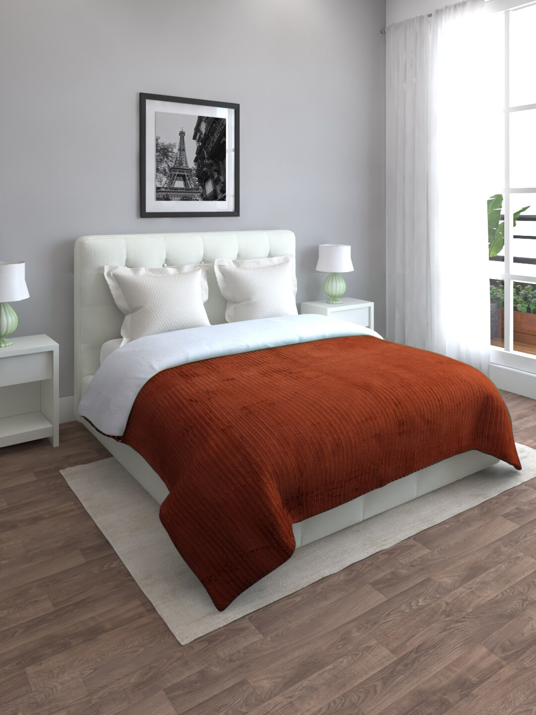 Buy ROMEE Brown & White Striped Mild Winter 500 GSM Double Bed Blanket