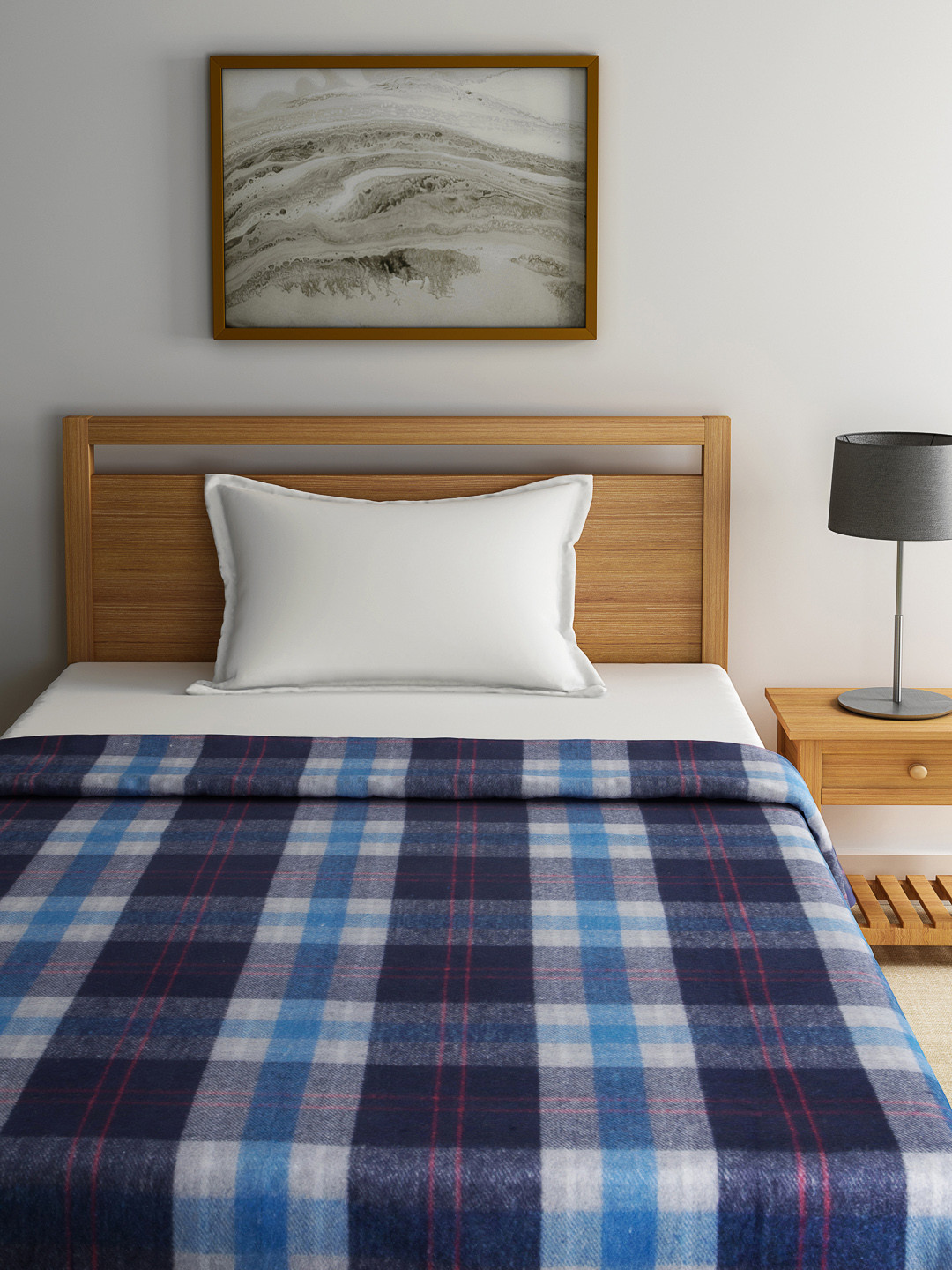 Buy Raymond Home Blue & White Checked Single Bed Blanket Blankets