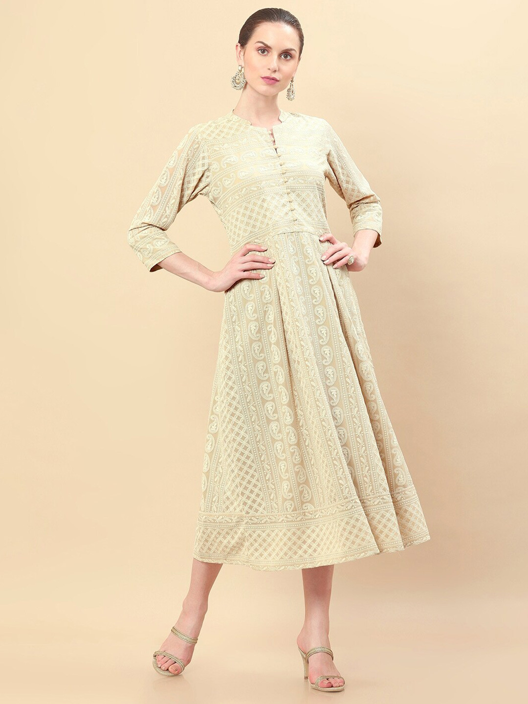 Buy Soch Beige Ethnic Motifs Embroidered Ethnic A Line Midi
