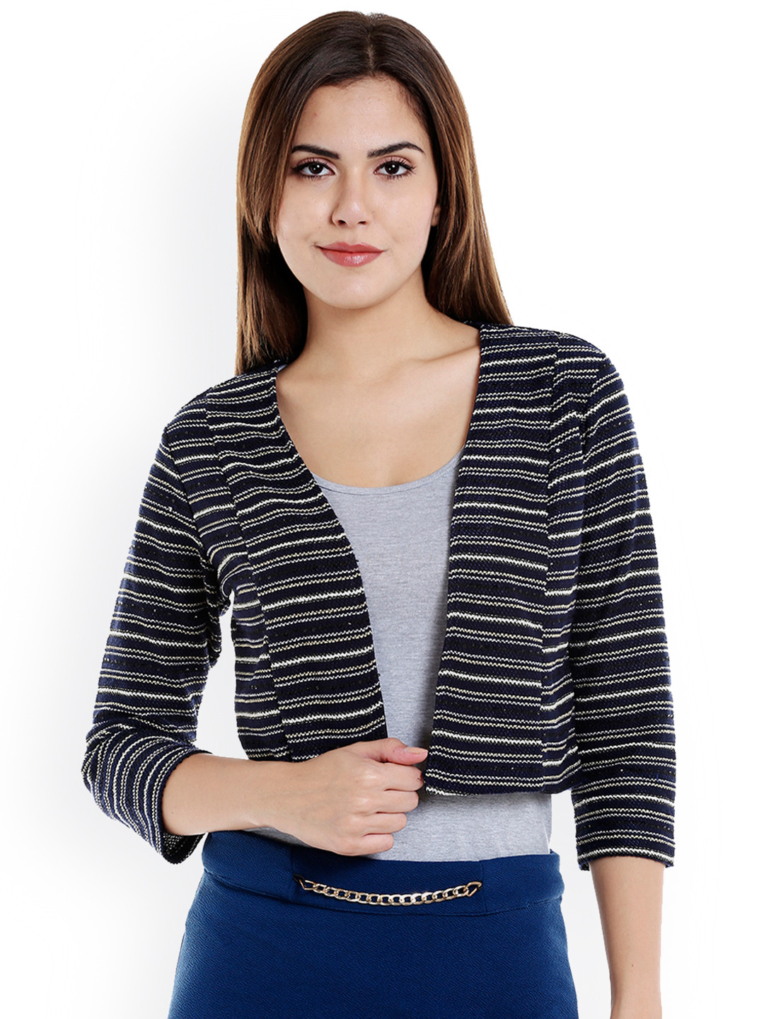 Buy 109F Navy & White Striped Crop Shrug Shrug for Women 2038522 Myntra