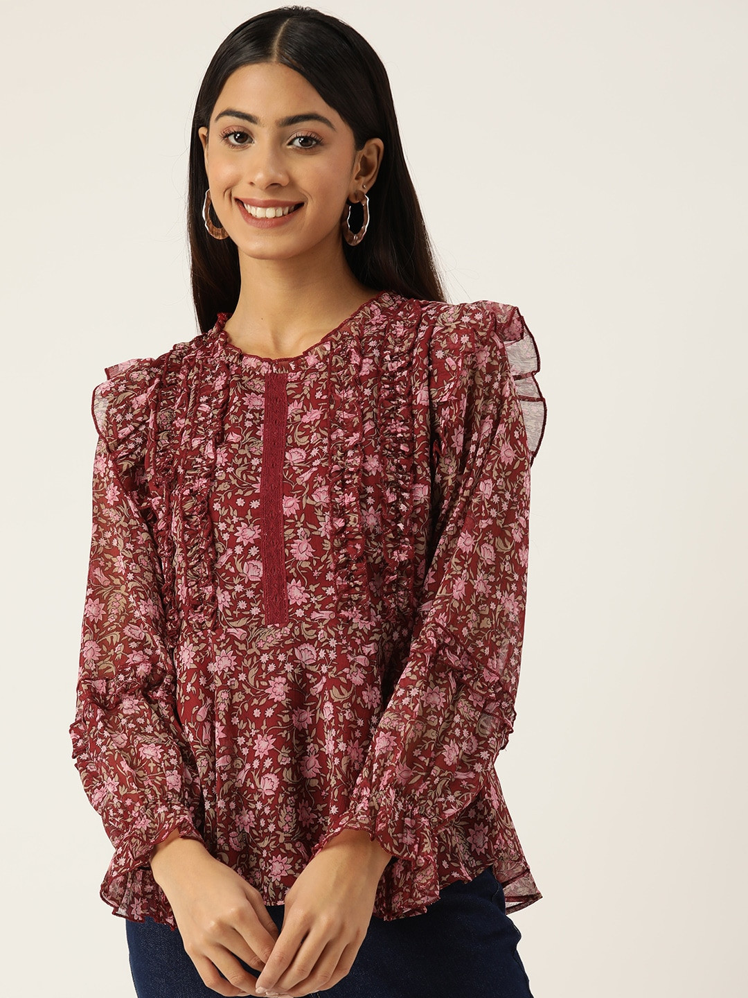 Antheaa Curve Embellished Top with Skirt main image 1