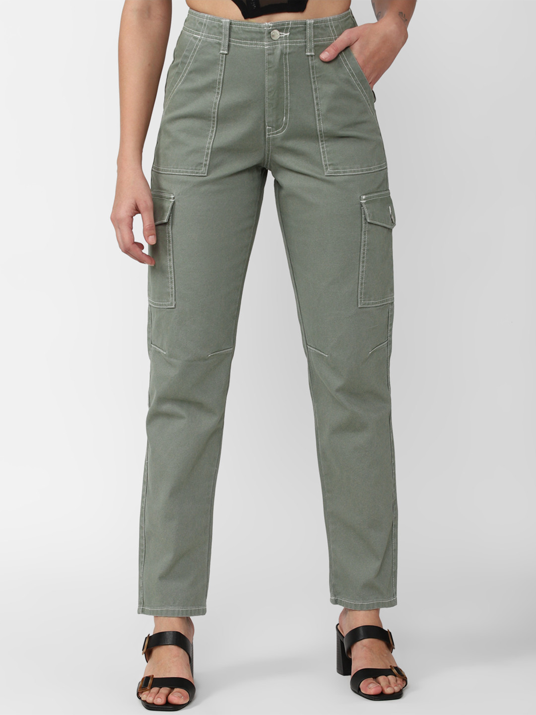 Pantalon Cargo Cheville Forever 21 Taille XS - Couleur Kaki, Coton, Neuf Avec étiquettes