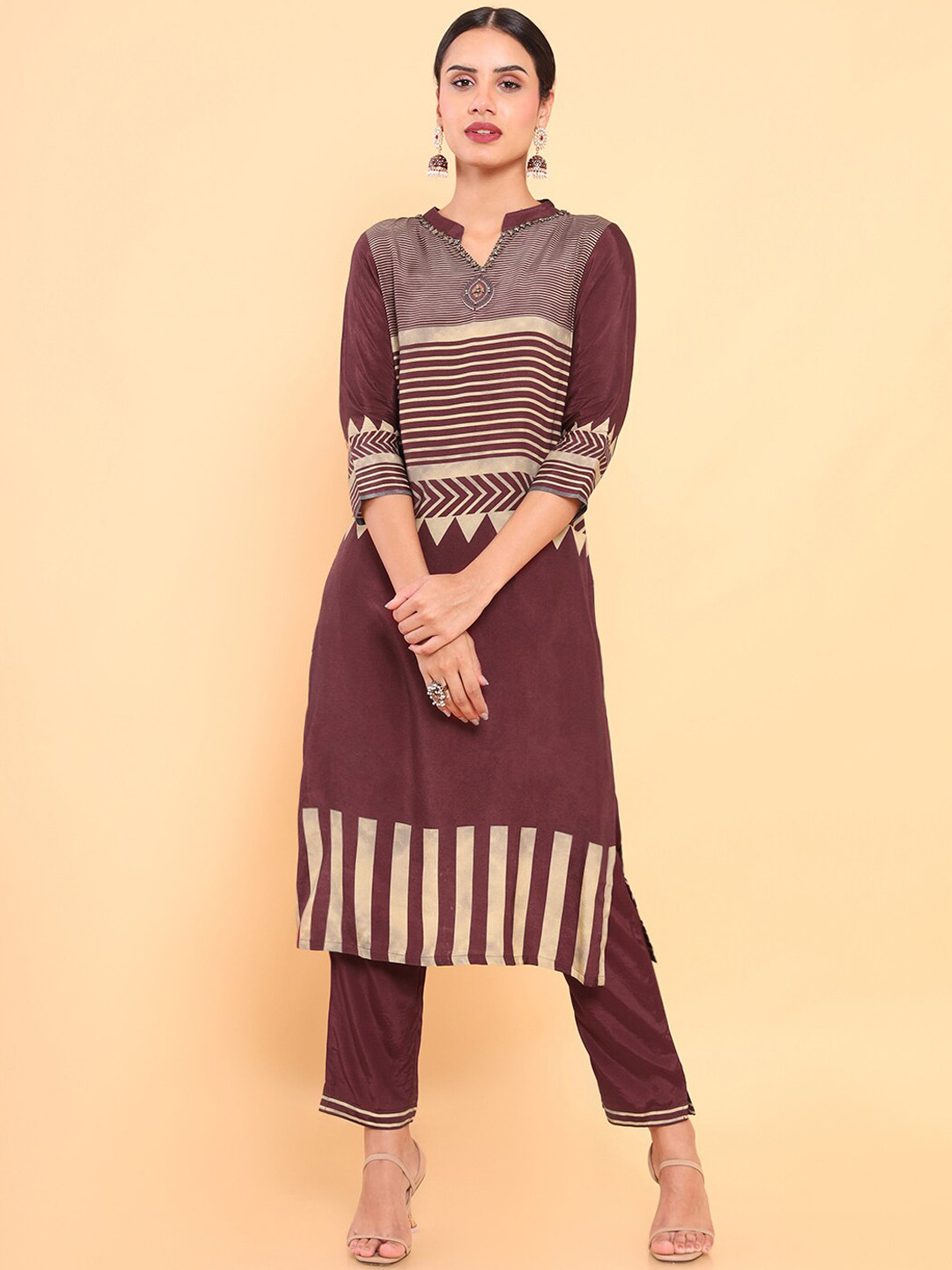 Women Brown Cotton Kurta set